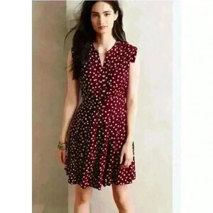Anthropologie 11-1-TYLO Burgundy Button Down West Street Shirt Dress. Size S